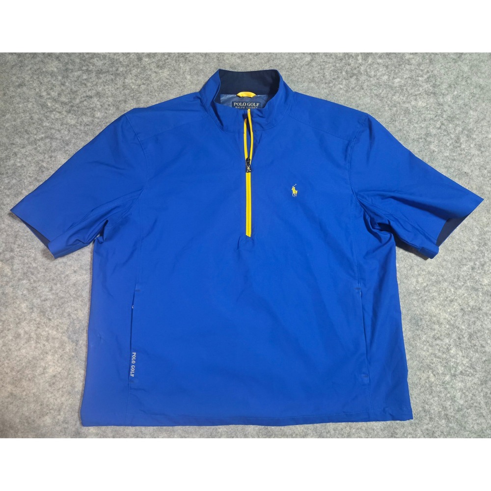 Polo Golf Ralph Lauren Mens XL Blue Yellow 1/4 Zip Packable Windbreaker Pullover